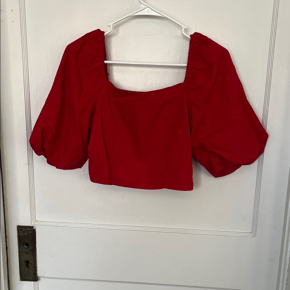 Red Puff Sleeve Women's Top mi ami